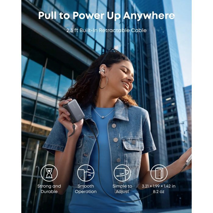 Батарея универсальная Anker 10000mAh Nano 45W Built-In USB-C Cable Black (A1638H11) изображение 8