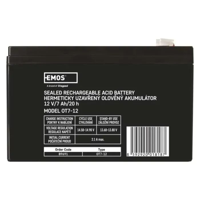 Батарея к ИБП EMOS B9691 AGM 12V 7Ah fast 4,7mm (B9691) изображение 2