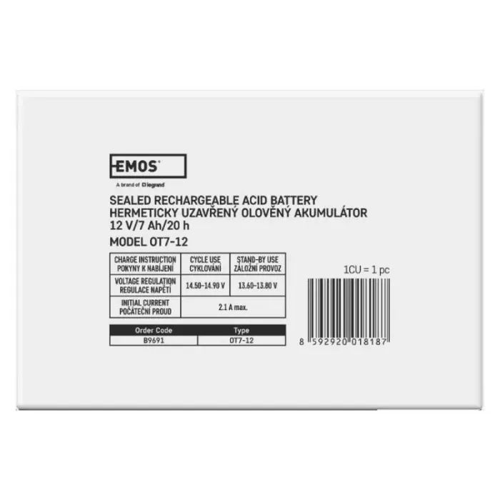 Батарея к ИБП EMOS B9691 AGM 12V 7Ah fast 4,7mm (B9691) изображение 8