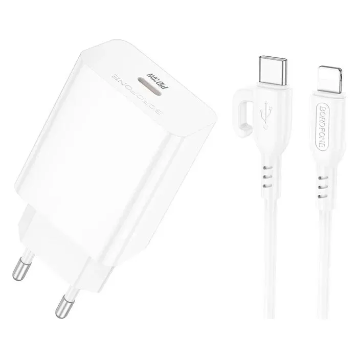 Зарядное устройство BOROFONE USB-C PD20W + cable USB-C to Lightning white (6941991111419)