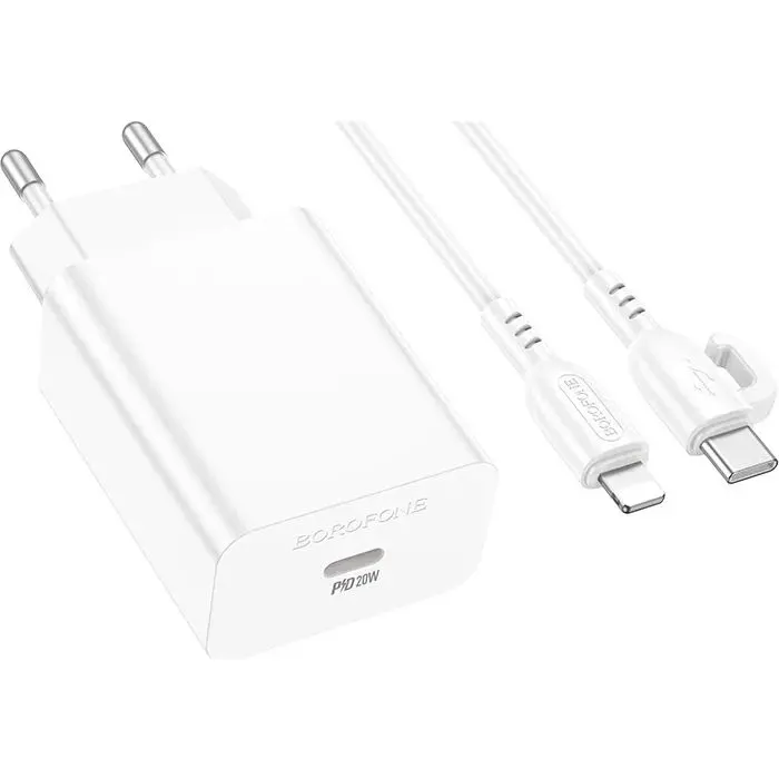 Зарядное устройство BOROFONE USB-C PD20W + cable USB-C to Lightning white (6941991111419) изображение 3