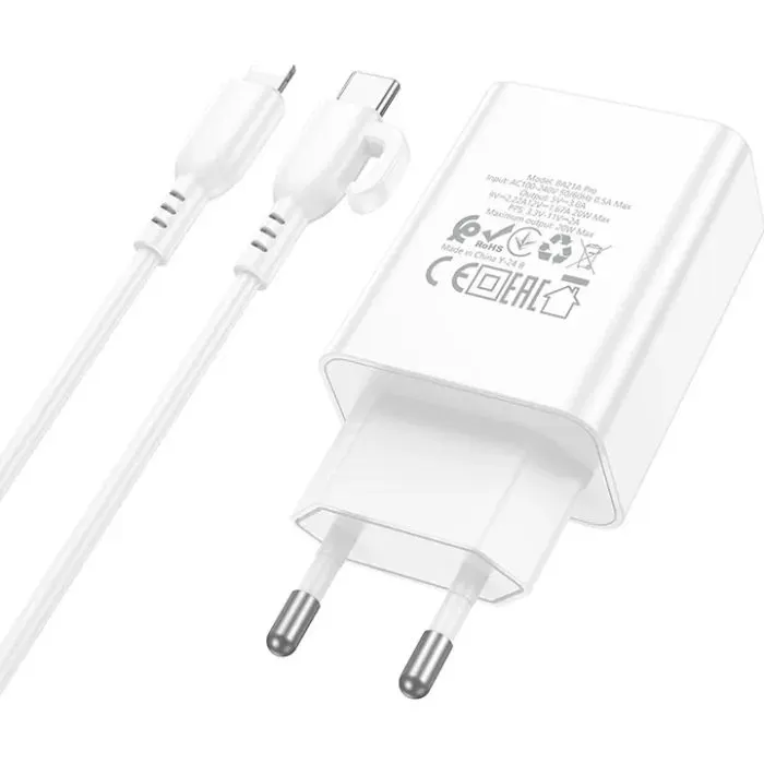 Зарядное устройство BOROFONE USB-C PD20W + cable USB-C to Lightning white (6941991111419) изображение 5
