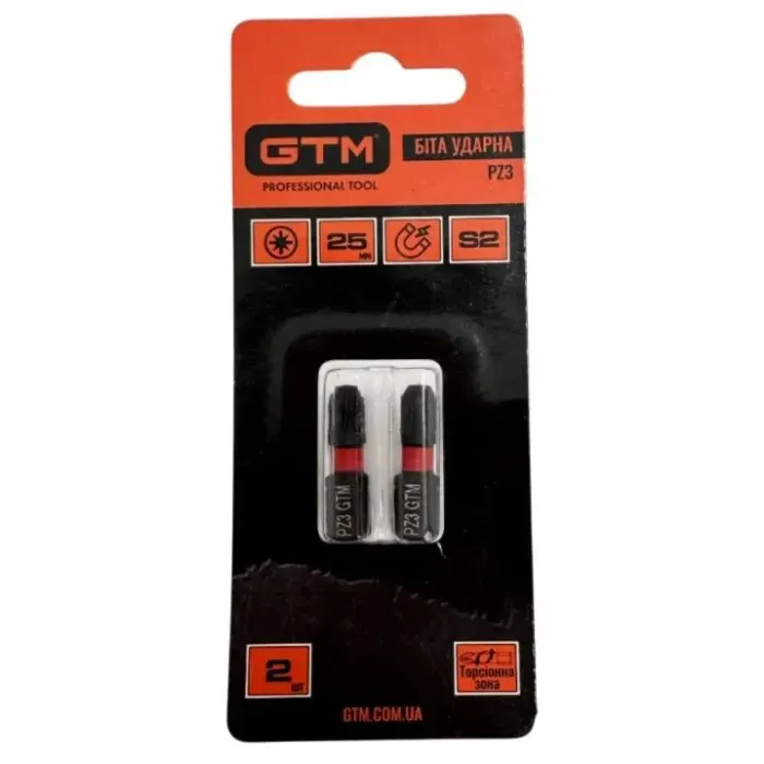 Набор бит GTM ударных, PZ3, 25мм, 2шт. (SBI-Z3-25B)