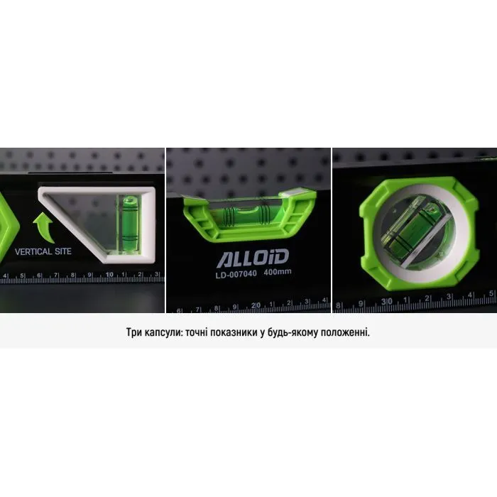 Рівень Alloid Pro, 40см, 3 капсули, з магнітом, бокове вікно (LD-007040) зображення 3