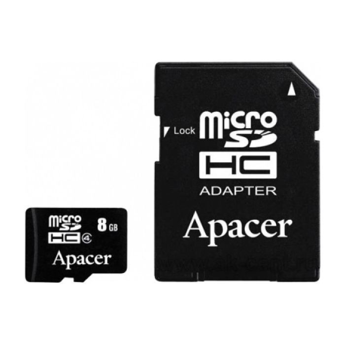 Карта памяти Apacer 8GB microSDHC Class4 w/ 1 Adapter RP (AP8GMCSH4-R)