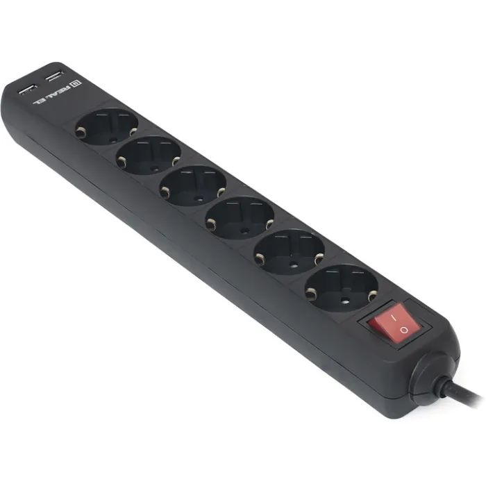Мережевий фільтр живлення REAL-EL REAL-EL RS-6 PROTECT USB, 5m, black (EL122300018) зображення 5