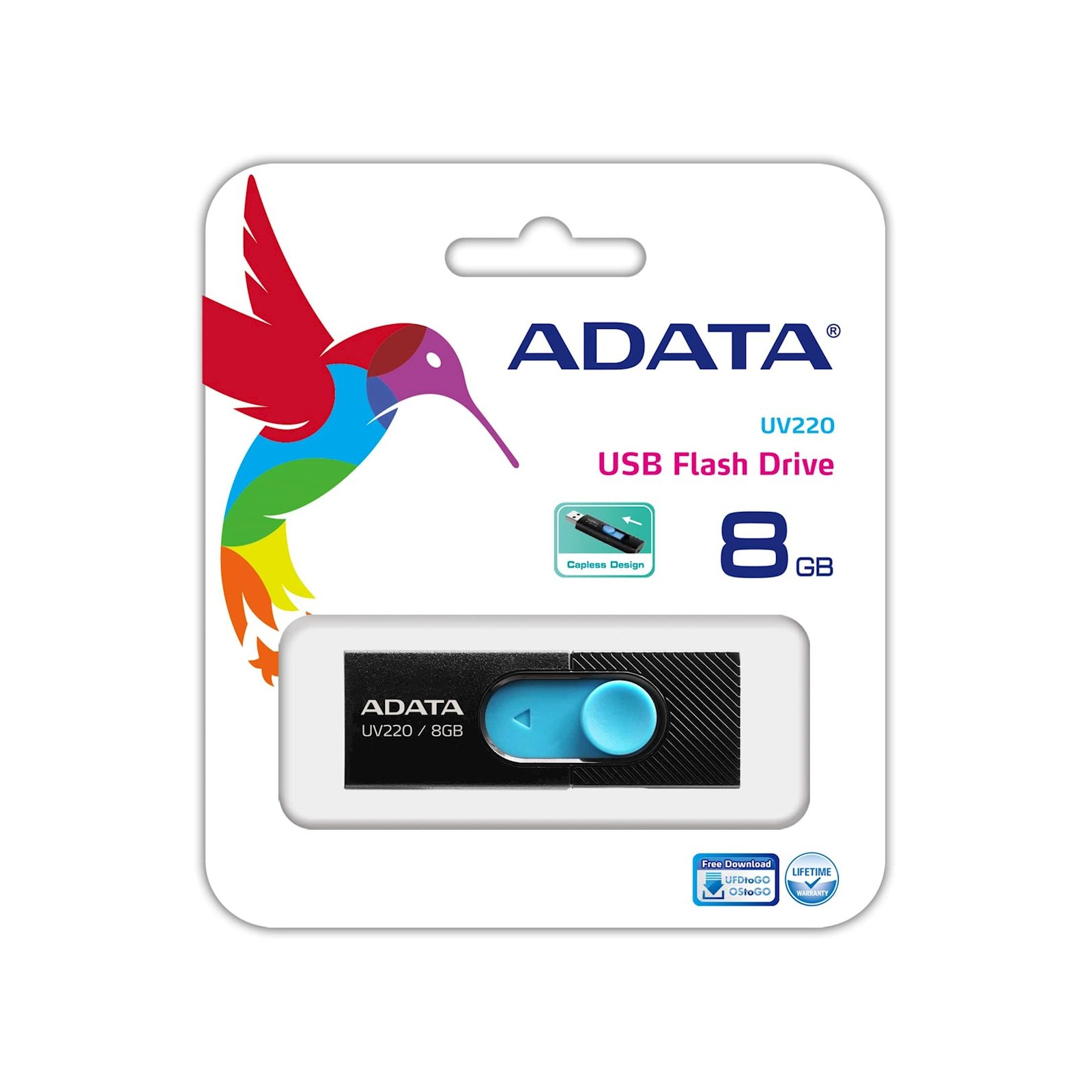 USB флеш накопичувач ADATA 8GB UV220 Black/Blue USB 2.0 (AUV220-8G-RBKBL) зображення 3