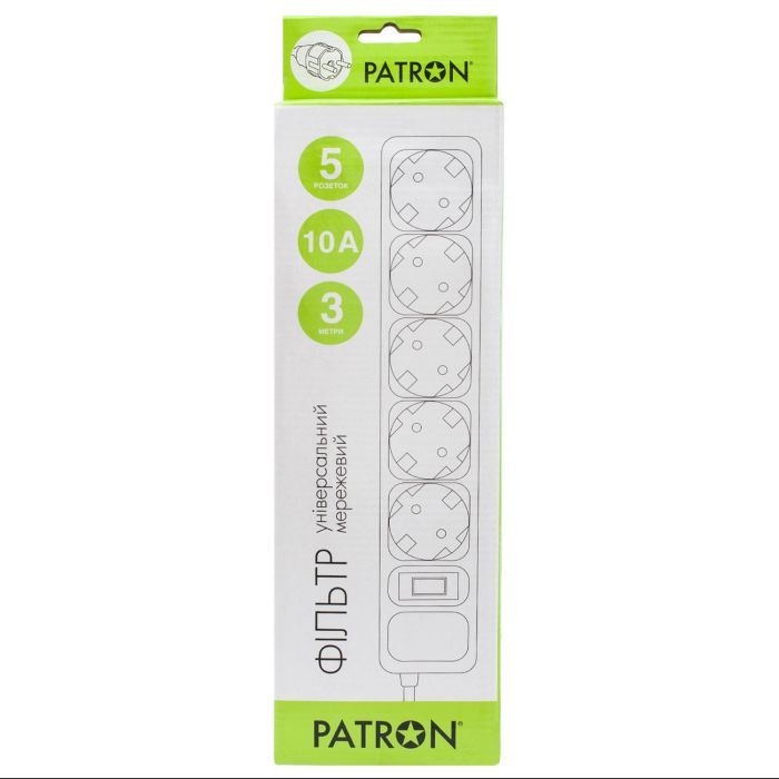 Сетевой фильтр питания Patron 3.0 m3*1mm2 (SP-1053) 5 розеток BLACK (EXT-PN-SP-1053) изображение 2