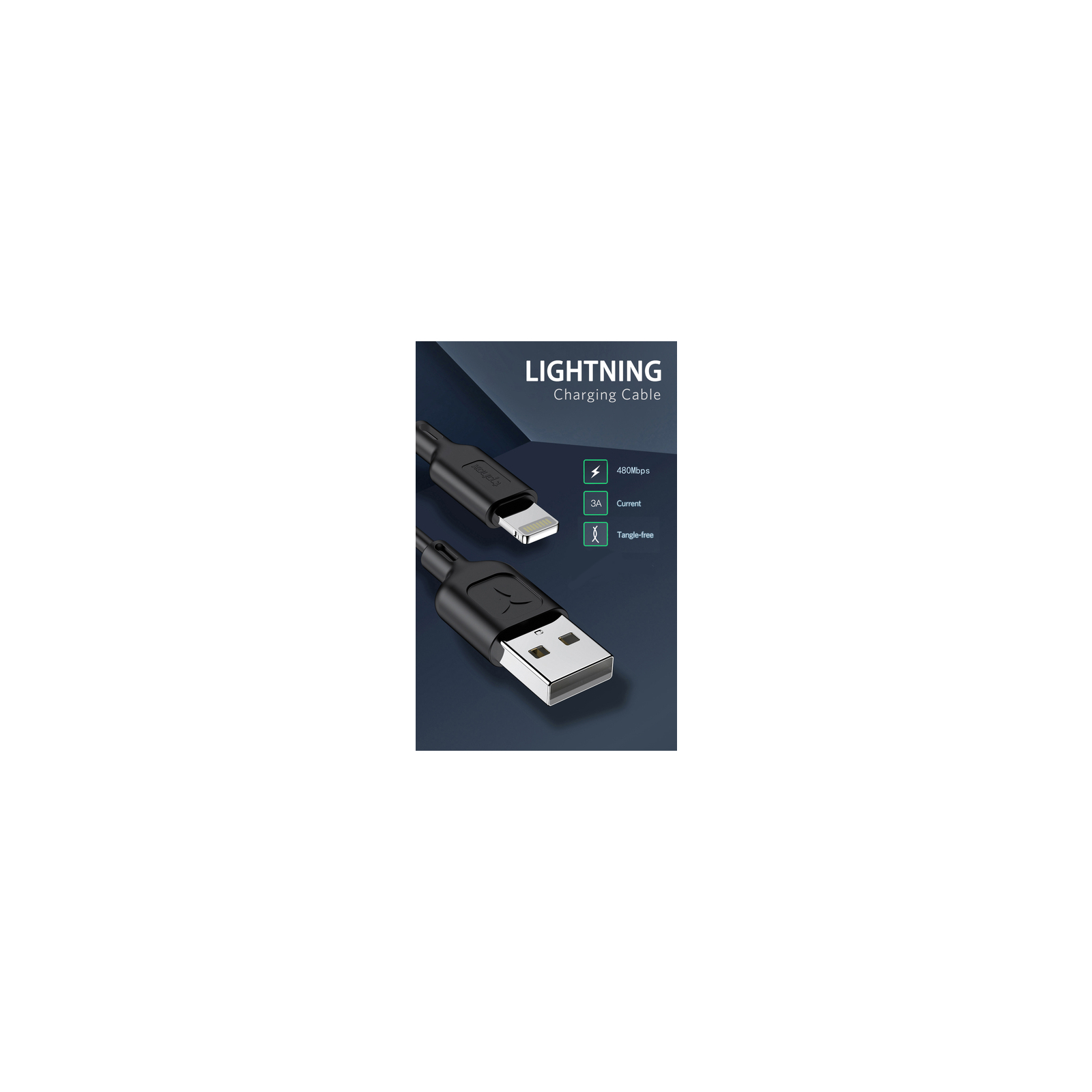 Дата кабель USB 2.0 AM to Lightning 1.0m Fast T-L829 Black T-Phox (T-L829 Black) изображение 5