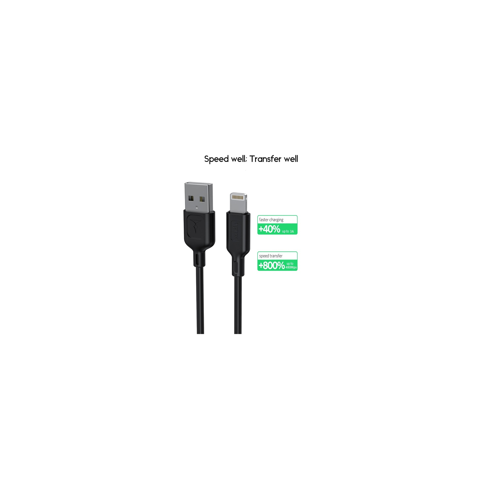 Дата кабель USB 2.0 AM to Lightning 1.0m Fast T-L829 Black T-Phox (T-L829 Black) зображення 6