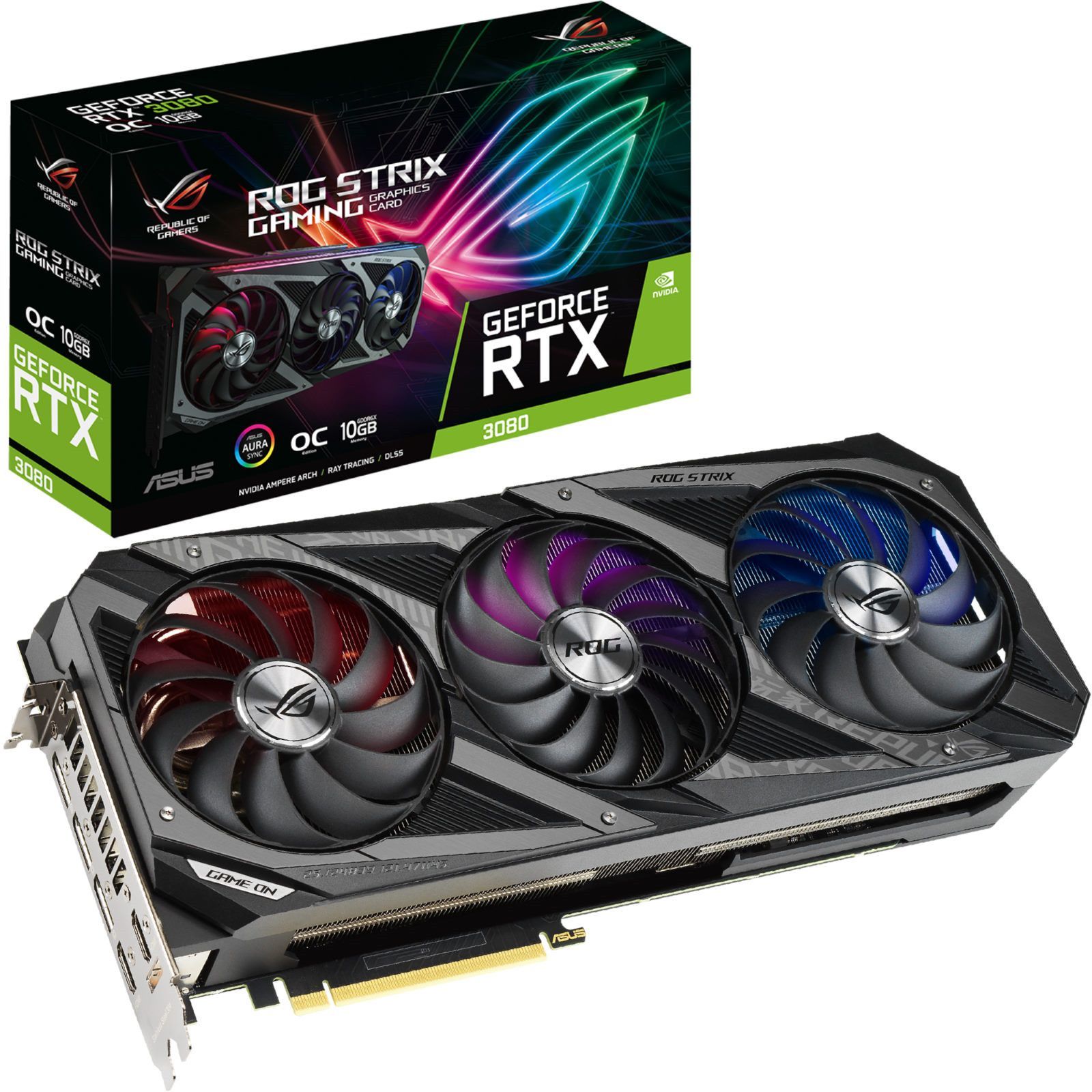 ᐈ Купить видеокарту ASUS GeForce RTX3080 10Gb ROG STRIX OC GAMING