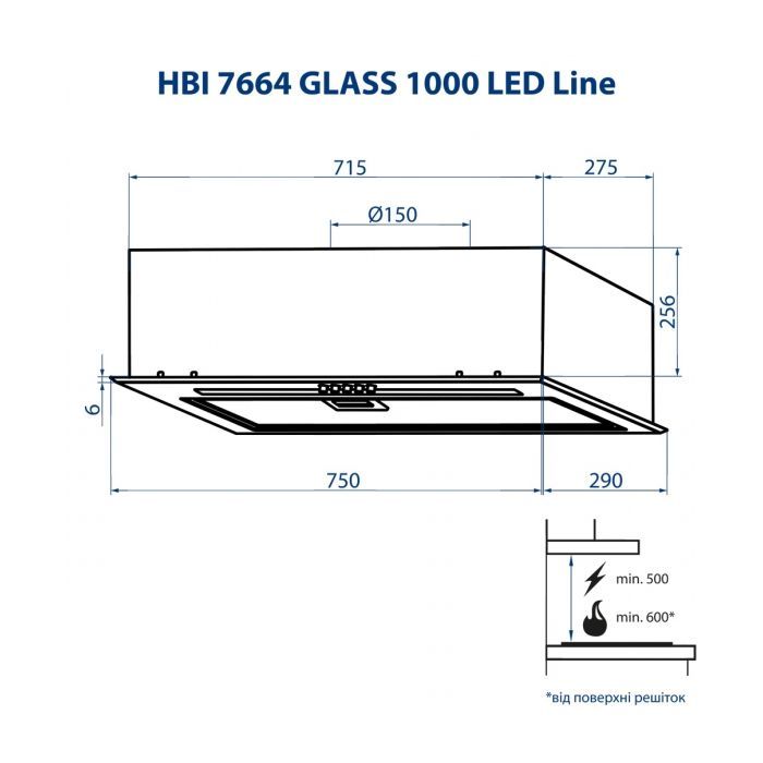 Витяжка кухонна Minola HBI 7664 WH GLASS 1000 LED Line зображення 10