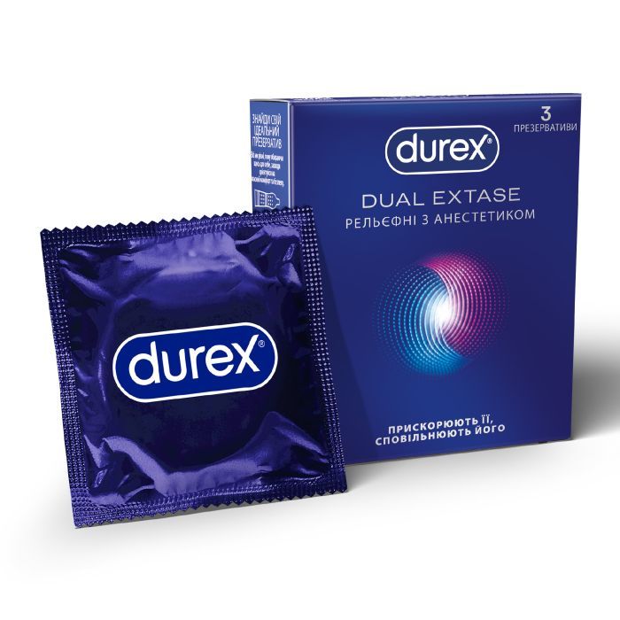 Презервативи Durex Dual Extase рельєфні з анестетиком 3 шт. (5052197053401)