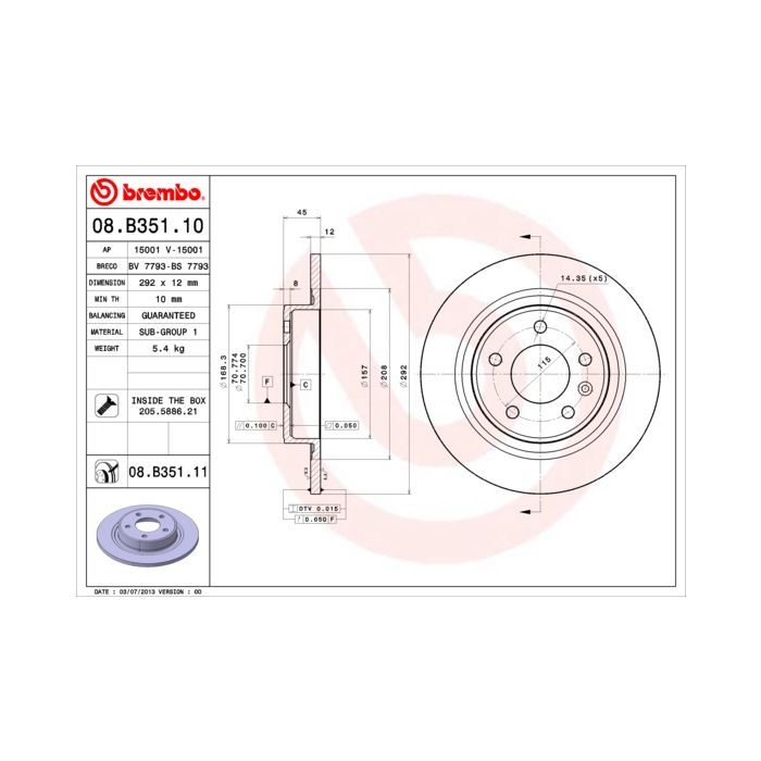 Тормозной диск Brembo 08.B351.11