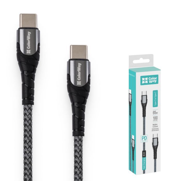 Дата кабель USB-C to USB-C 2.0m PD Fast Charging 65W 3A grey ColorWay (CW-CBPDCC039-GR) зображення 7