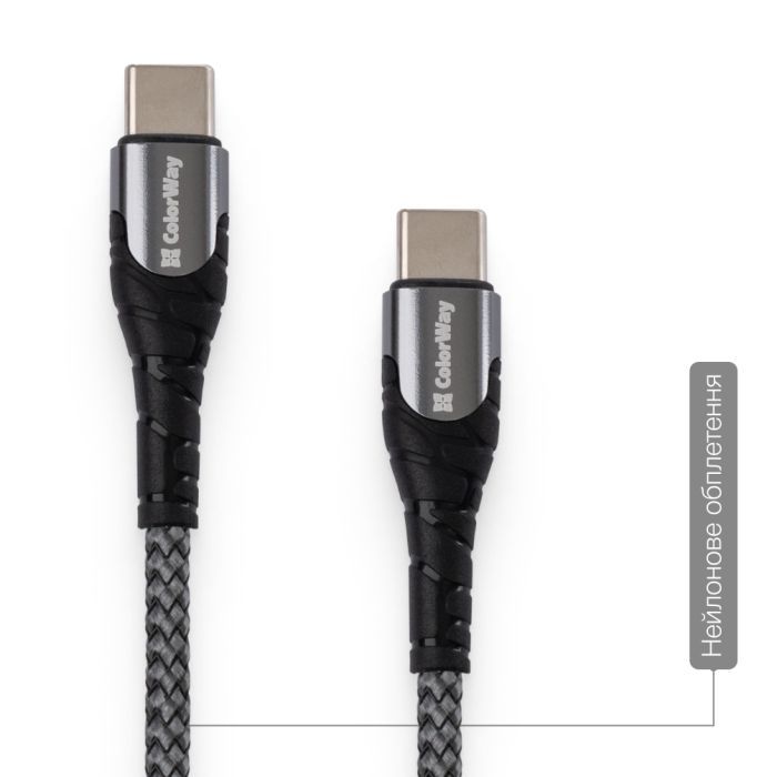 Дата кабель USB-C to USB-C 2.0m PD Fast Charging 65W 3A grey ColorWay (CW-CBPDCC039-GR) зображення 9