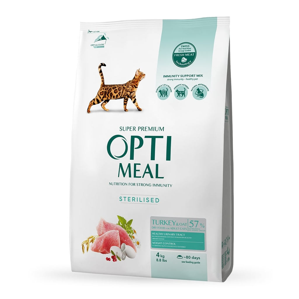 Сухой корм для кошек Optimeal для стерилизованных/кастрированных — индейка и овес 10 кг (B1830601)