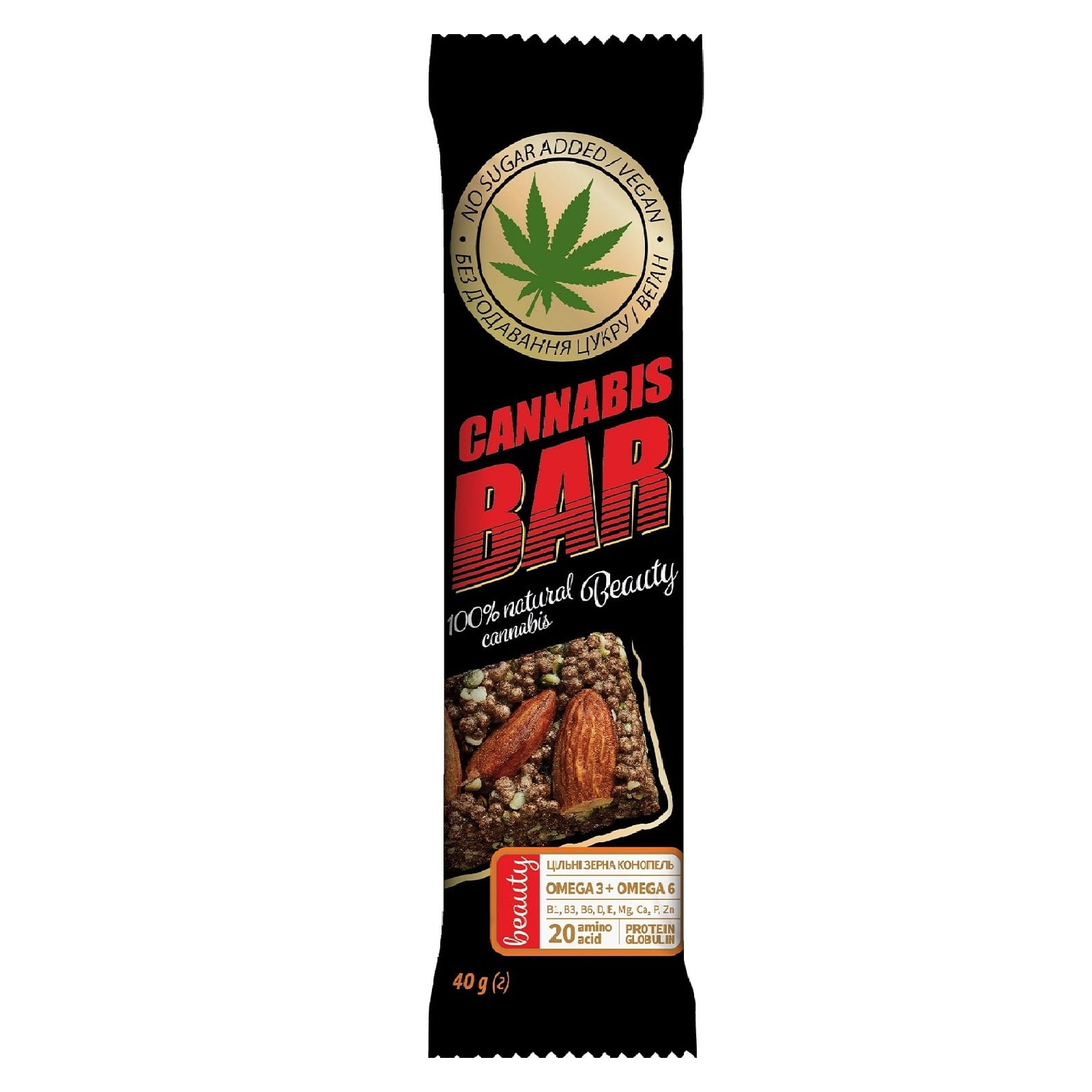 Батончик Вітапак Cannabis Bar с миндалем + семена каннабиса 40г (4820113926167)