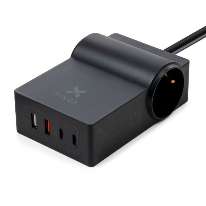 Зарядний пристрій Vinga 65W PD/QC 2xUSB-C+2xUSB-A+2xSchukoF 1.5m CEE7/7 (VCHG2OAC65) зображення 6