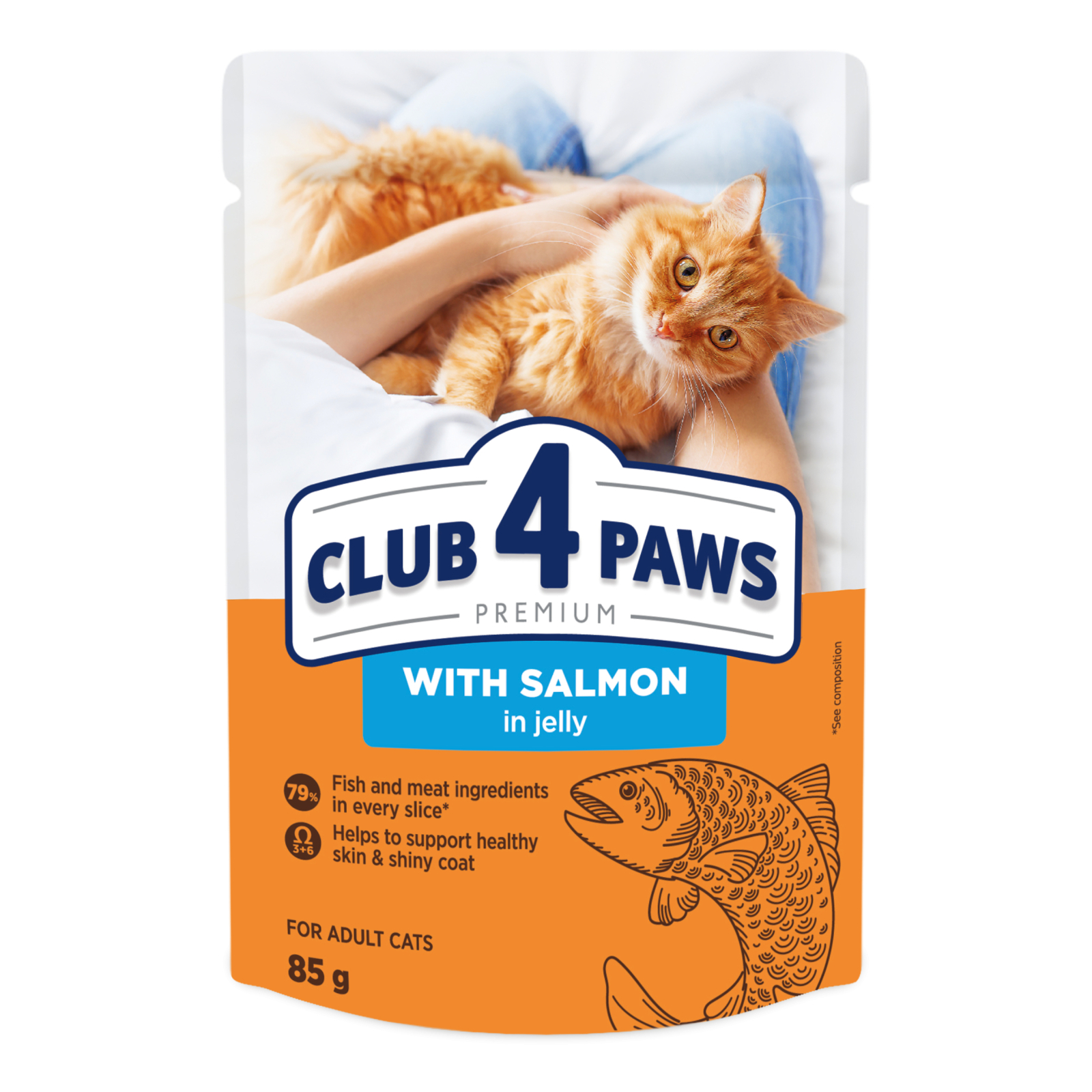 Вологий корм для кішок Club 4 Paws Premium Плюс з лососем у желе 85 г (4820215369015)