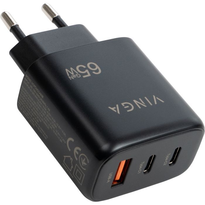 Зарядний пристрій Vinga GaN 65W PD+QC 2C1A ports Wall Charger (VCPCHCCA65B) зображення 3