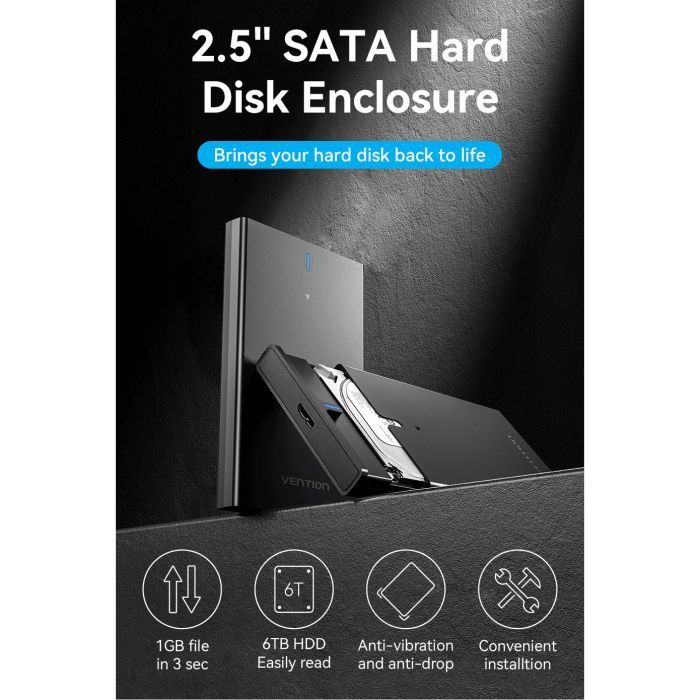 Карман внешний Vention 2.5" HDD/SSD USB 3.0 Micro-B Black (KPAB0) изображение 2