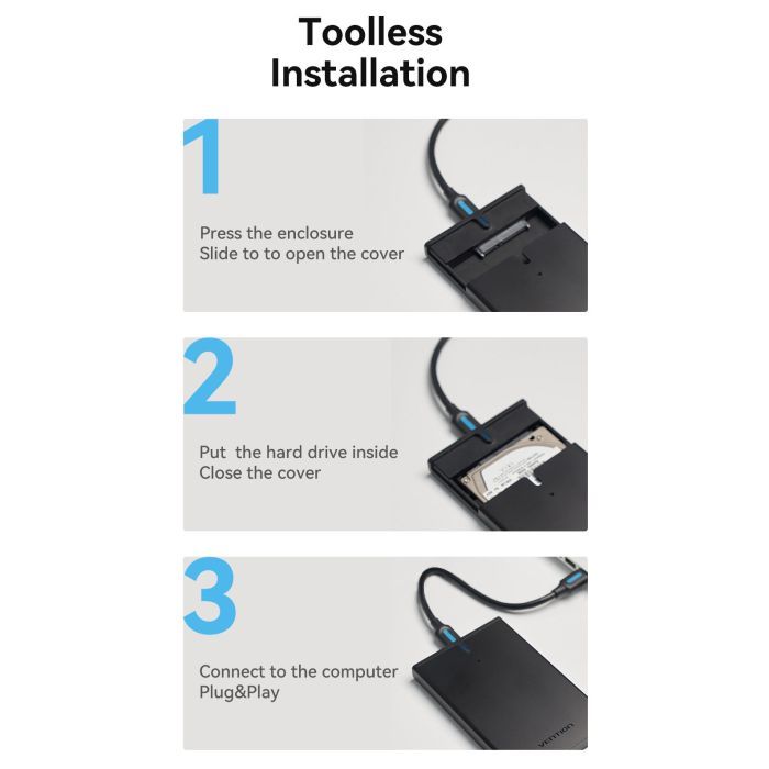 Карман внешний Vention 2.5" HDD/SSD USB 3.0 Micro-B Black (KPAB0) изображение 7