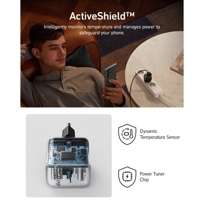 Зарядное устройство Anker PowerPort 313 - 45W PD + PPS USB-C Black (A2643G11) изображение 2