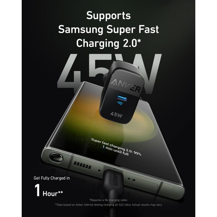 Зарядное устройство Anker PowerPort 313 - 45W PD + PPS USB-C Black (A2643G11) изображение 4