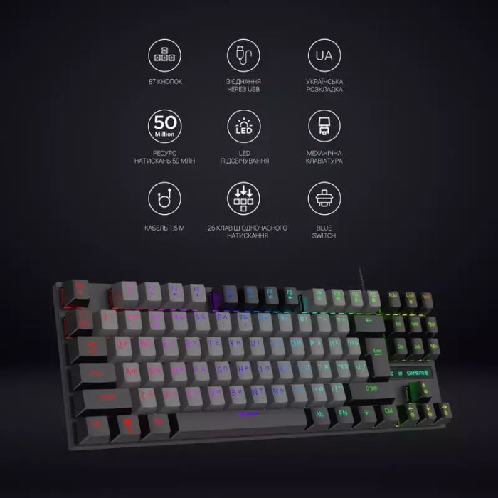 Клавіатура GamePro MK100B Blue Switch LED USB Black (MK100B) зображення 8