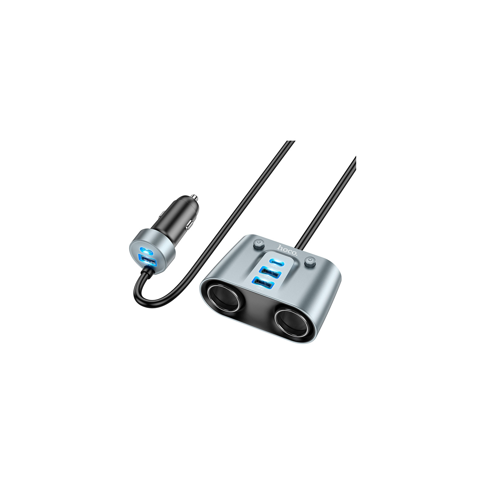 Зарядний пристрій HOCO Z51 Establisher 2xUSB, USB Type-C Metal Gray (6942007600439) зображення 2