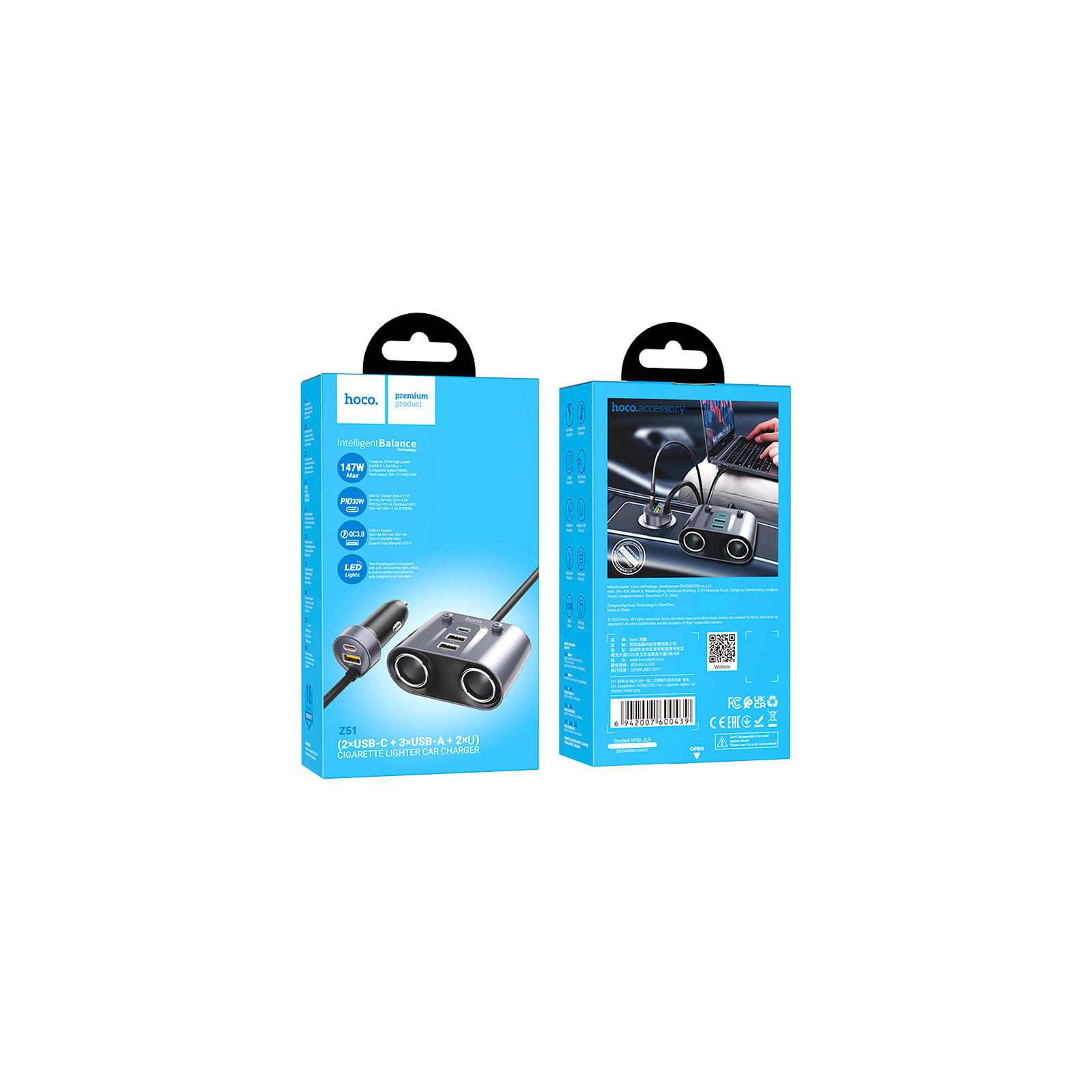 Зарядное устройство HOCO Z51 Establisher 2xUSB, USB Type-C Metal Gray (6942007600439) изображение 7