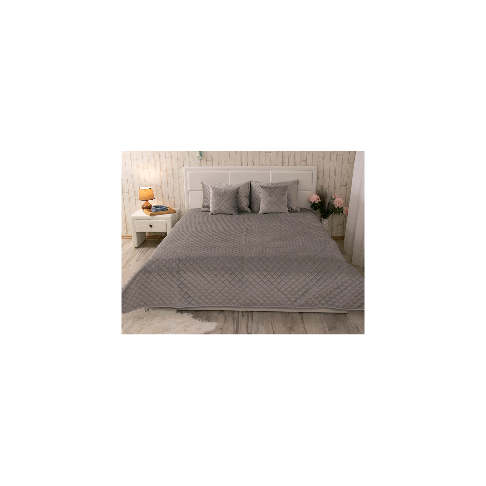 Покривало Руно двостороннє декоративне Velour Grey ромб 220х240 см (330.55_Grey ромб)