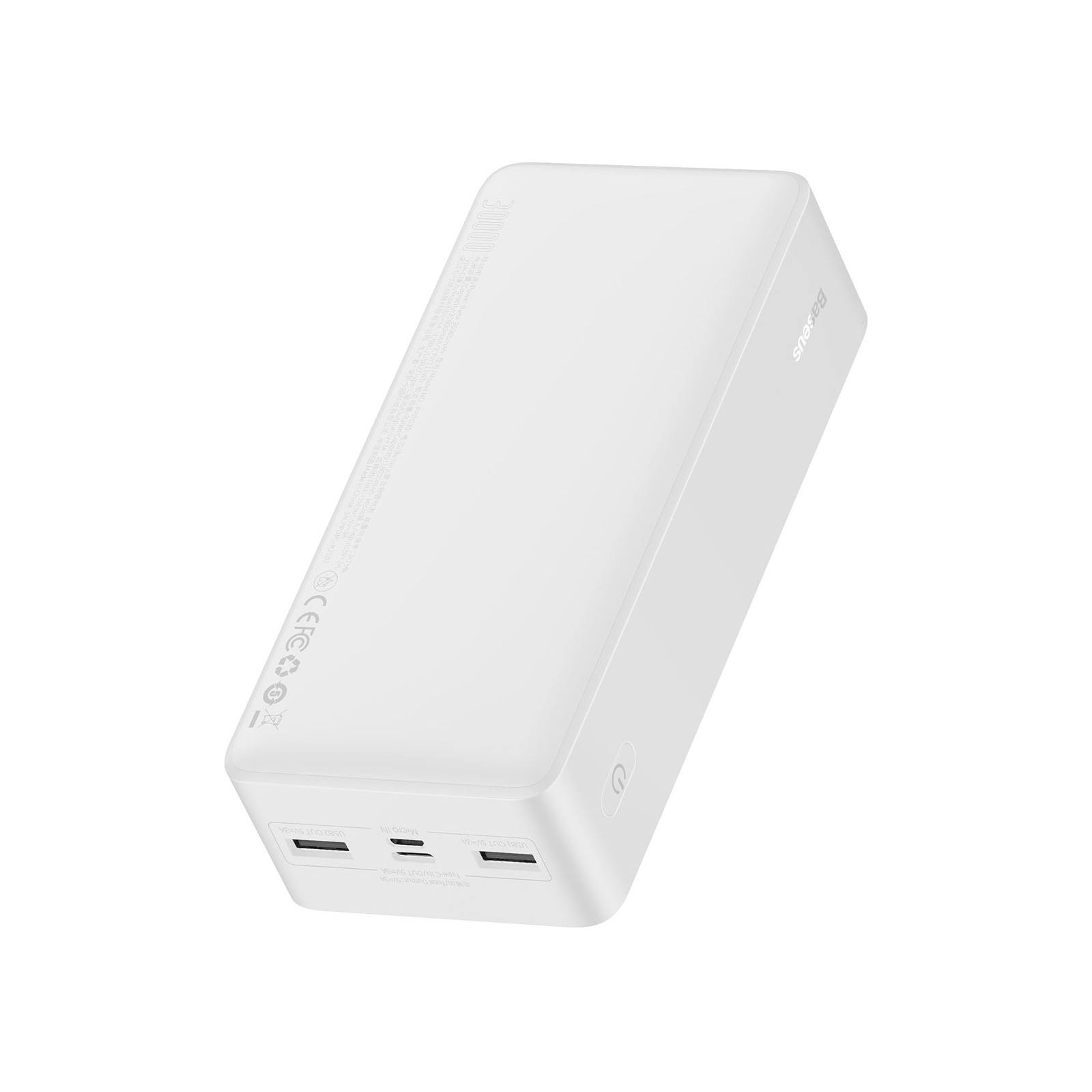 Батарея универсальная Baseus Bipow 30000mAh, 15W, USB-C/3A, 2*USB-A/3A(max.), +cable, white (PPBD050202) изображение 4