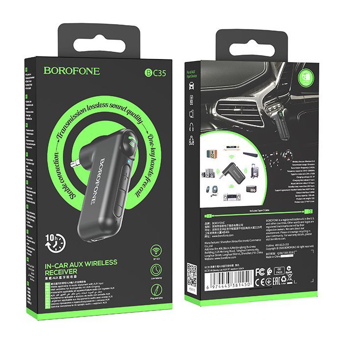 FM модулятор BOROFONE BC35 Wideway car AUX BT receiver Black (BC35B) зображення 6