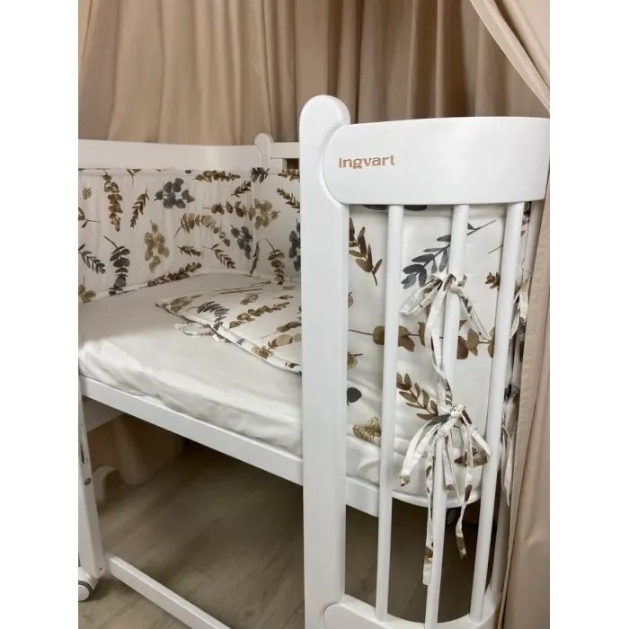 Кроватка Ingvart трансформер Nika 70 Slim с опускной боковинкой (70х94, 70х120) бело-натуральная (872900111017) изображение 5