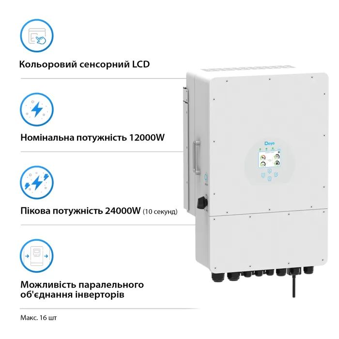 Солнечный инвертор Deye SUN-12K-SG02LP1-EU-AM3 12 кВт (SUN-12K-SG02LP1-EU-AM3) изображение 2