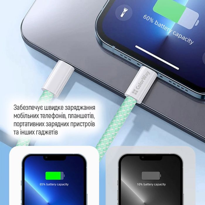 Дата кабель USB-C to USB-C 1.0m 60W 3.0А black ColorWay (CW-CBPDCC061-BK) зображення 12