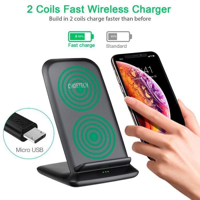 Зарядное устройство Choetech 15W Fast Wireless Charging Stand 2coils black (T555-F-BK) изображение 6