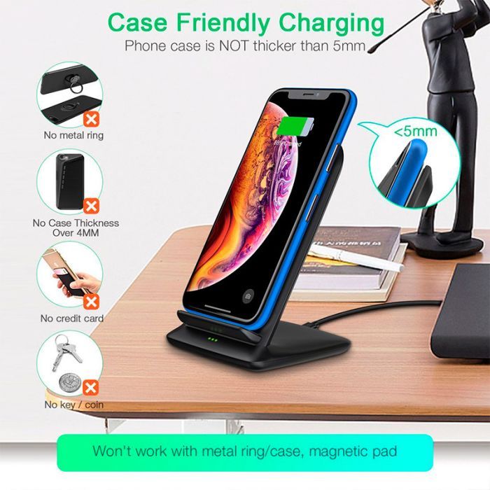 Зарядное устройство Choetech 15W Fast Wireless Charging Stand 2coils black (T555-F-BK) изображение 7