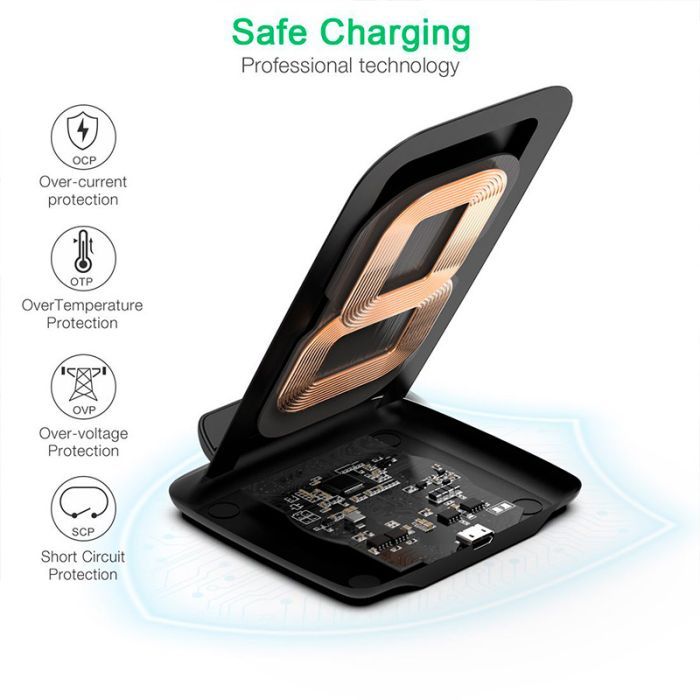 Зарядное устройство Choetech 15W Fast Wireless Charging Stand 2coils black (T555-F-BK) изображение 9