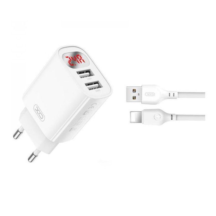Зарядное устройство XO L95 (2USB/2.4A) + USB - Lightning White (XO-L95-L)