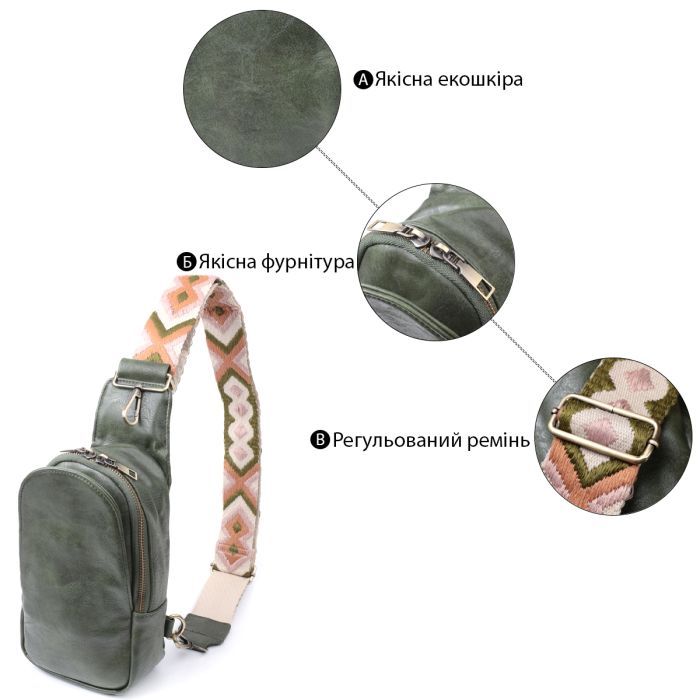 Сумка Vintage Через плечо из экокожи Зеленая (22791) изображение 4