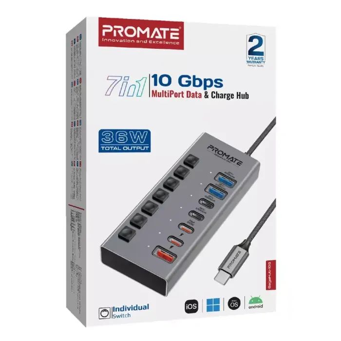 Концентратор Promate USB Hub 7 ports gegahub-10g (gegahub-10g) зображення 2