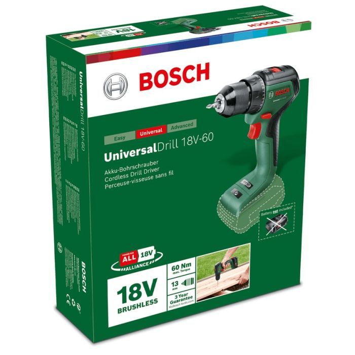 Шуруповерт Bosch UniversalDrill 18V-60, 18V, 60Нм, 0-500-0-1900об/мин (без АКБ и ЗУ) (0.603.9D7.000) изображение 2