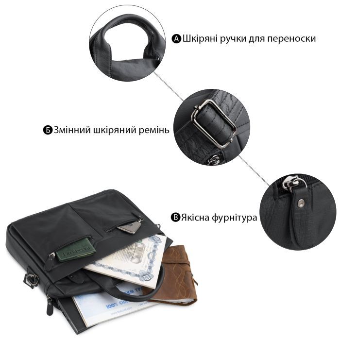 Сумка Vintage Чорна (14054) зображення 4