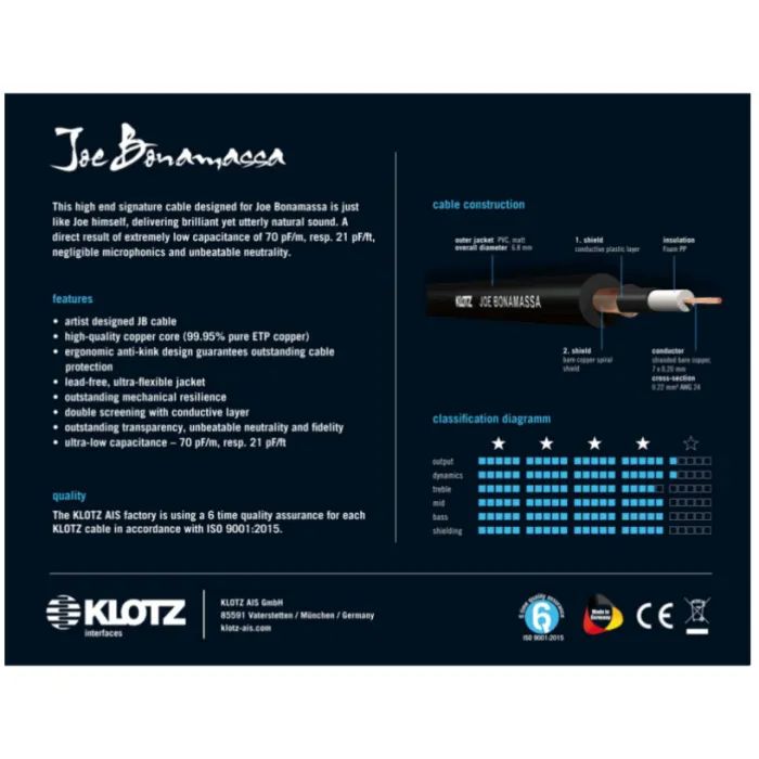 Інструментальний кабель Klotz Joe Bonamassa Guitar Angled Cable 3 m (236036) зображення 3