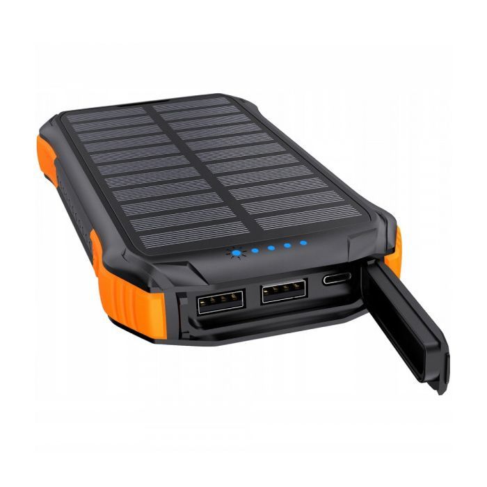 Батарея универсальная Choetech 10000mAh 10W 2USB-A+USB-C,solar panel Black-Orange (B658-OR) изображение 2