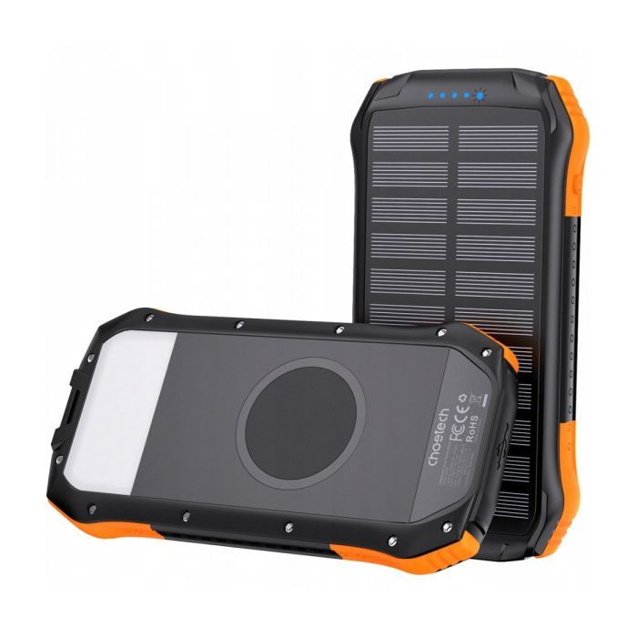 Батарея универсальная Choetech 10000mAh 10W 2USB-A+USB-C,solar panel Black-Orange (B658-OR) изображение 3