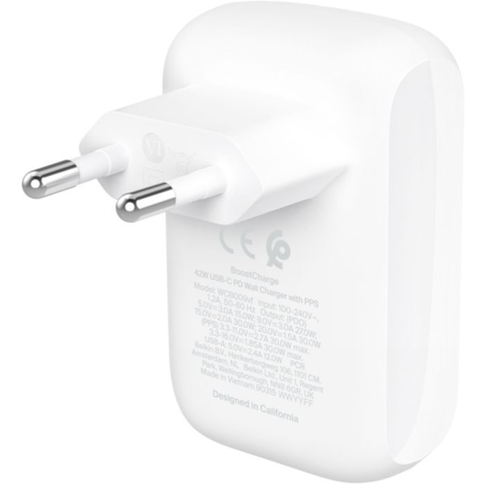 Зарядное устройство Belkin 42W USB-C PD PPS 30W USB-A 12W white (WCB009VFWH) изображение 4